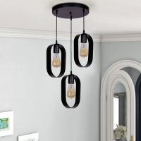 Φωτιστικό οροφής Mordo Megapap E27 μεταλλικό τρίφωτο χρώμα μαύρο 40x40x70εκ.