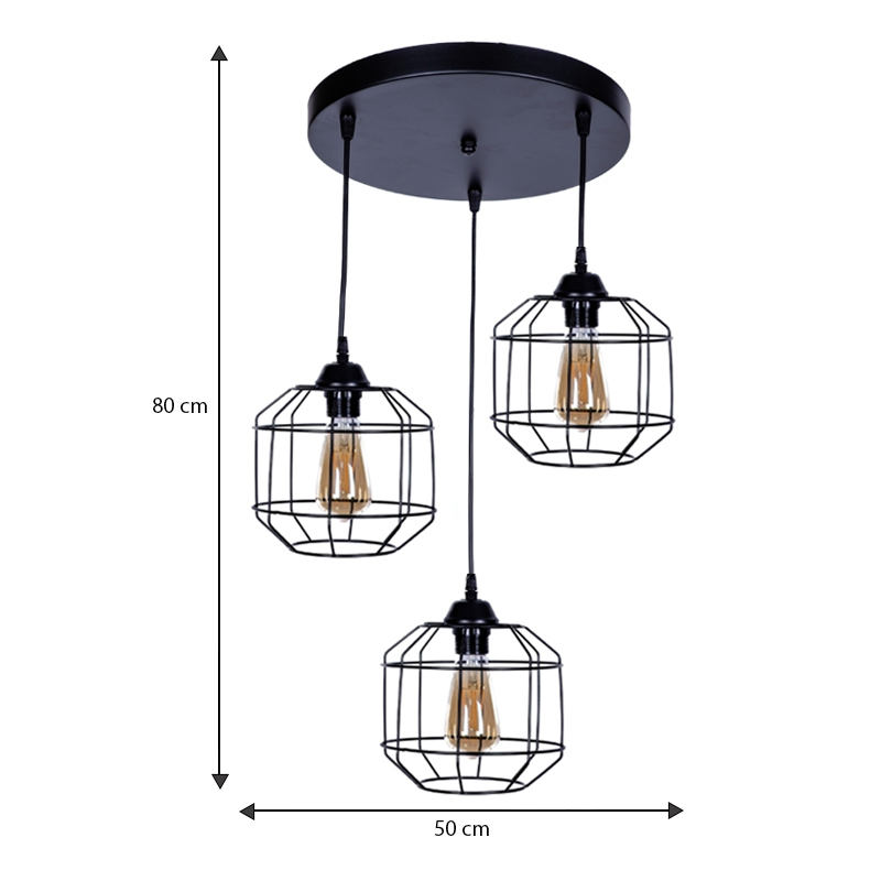 Φωτιστικό οροφής Rago Megapap E27 μεταλλικό τρίφωτο χρώμα μαύρο 50x40x80εκ.