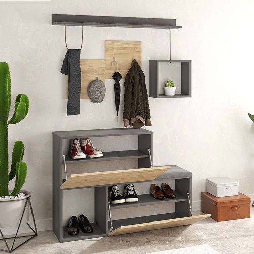 Έπιπλο εισόδου - παπουτσοθήκη Holdon Megapap φυσικό οξιάς/ανθρακί 120x36,5x87,5εκ.