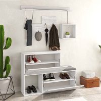 GP037-00172-1 Έπιπλο εισόδου - παπουτσοθήκη Holdon Megapap χρώμα λευκό αντικέ 120x36,5x87,5εκ.