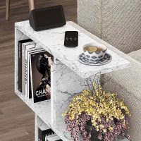 Τραπεζάκι βοηθητικό Homemania Megapap χρώμα λευκό εφέ μαρμάρου 60x20x60εκ.