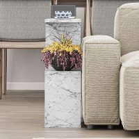 Τραπεζάκι βοηθητικό Homemania Megapap χρώμα λευκό εφέ μαρμάρου 60x20x60εκ.