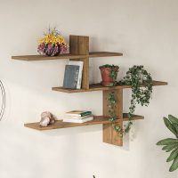 GP037-00255-2 Ραφιέρα τοίχου Leo Megapap χρώμα ανοιχτό καρυδί 123x22x80εκ.