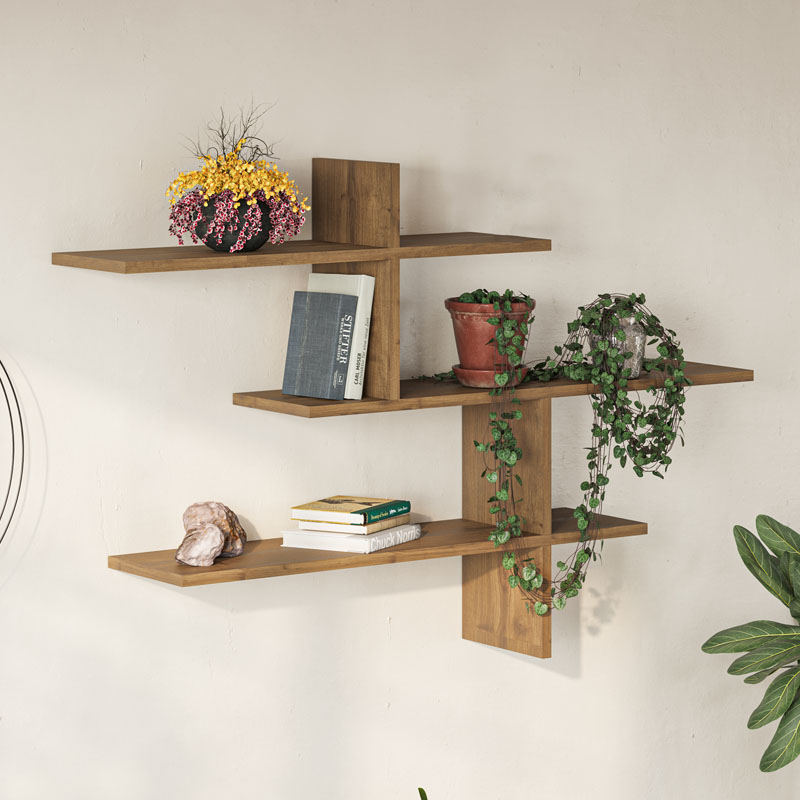 GP037-00255-2 Ραφιέρα τοίχου Leo Megapap χρώμα ανοιχτό καρυδί 123x22x80εκ.