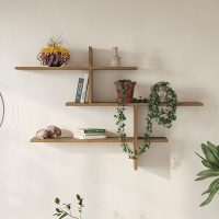 GP037-00255-3 Ραφιέρα τοίχου Leo Megapap χρώμα ανοιχτό καρυδί 123x22x80εκ.