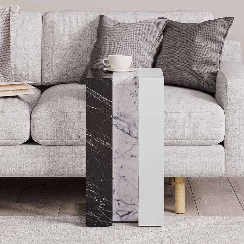 Τραπεζάκι βοηθητικό Muju Megapap χρώμα μαύρο - λευκό εφέ μαρμάρου/λευκό 30x40x57εκ.