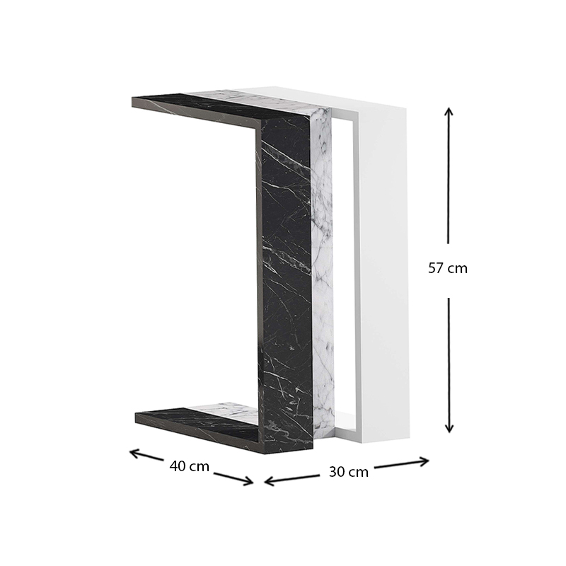 Τραπεζάκι βοηθητικό Muju Megapap χρώμα μαύρο - λευκό εφέ μαρμάρου/λευκό 30x40x57εκ.