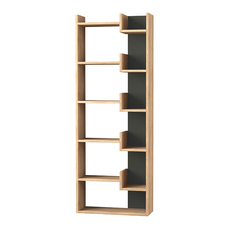 Βιβλιοθήκη Oppa Megapap χρώμα sapphire oak/ανθρακί 60x22x162εκ.