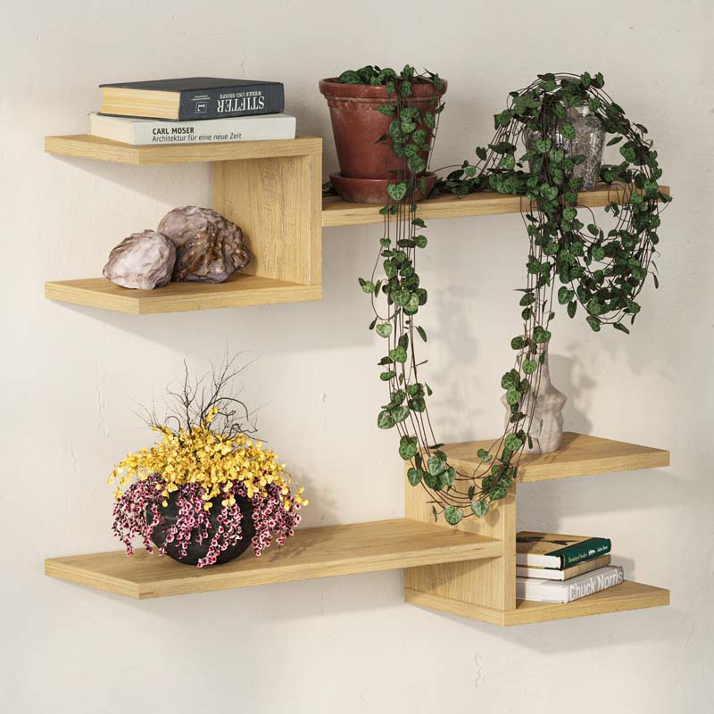 Ραφιέρα τοίχου Fork Megapap 2 τεμαχίων χρώμα sapphire oak 75x19,5x18εκ.