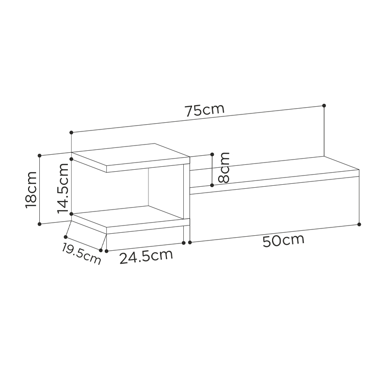 Ραφιέρα τοίχου Fork Megapap 2 τεμαχίων χρώμα sapphire oak 75x19,5x18εκ.