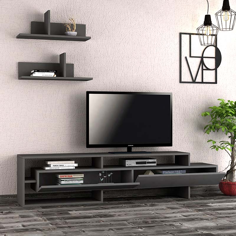 Έπιπλο τηλεόρασης Gara Megapap χρώμα ανθρακί 180x29,8x42εκ.