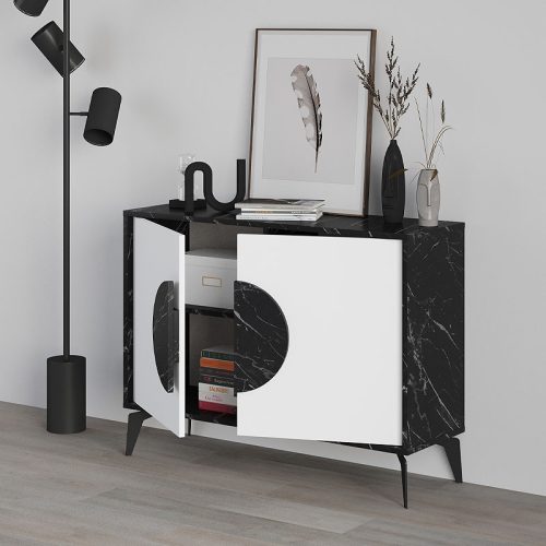 GP037-00821-1 Μπουφές Gora Megapap χρώμα μαύρο εφέ μαρμάρου - λευκό 110x35,6x82εκ.