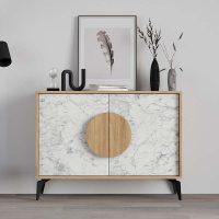 Μπουφές Gora Megapap χρώμα sapphire oak - λευκό εφέ μαρμάρου 110x35,6x82εκ.