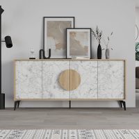 Μπουφές Gora Megapap χρώμα sapphire oak - λευκό εφέ μαρμάρου 180x35,6x82εκ.