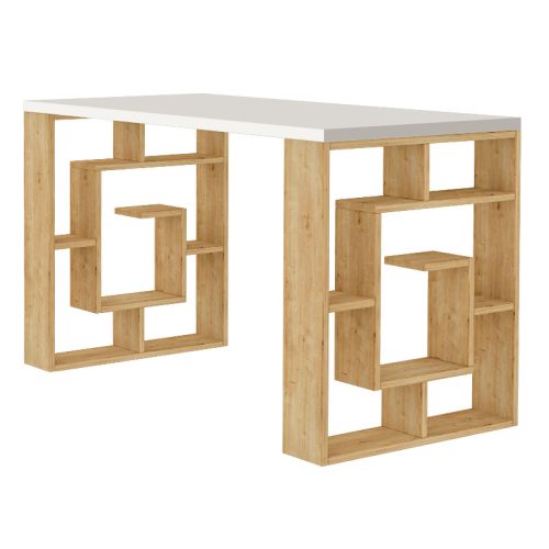 Γραφείο εργασίας Labirent Megapap χρώμα sapphire oak - λευκό 140x60x75εκ