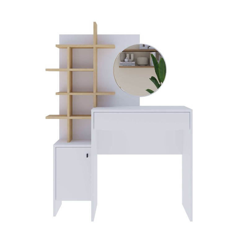 Τουαλέτα με καθρέπτη Mup Megapap χρώμα λευκό - sapphire oak 105x35x151εκ.