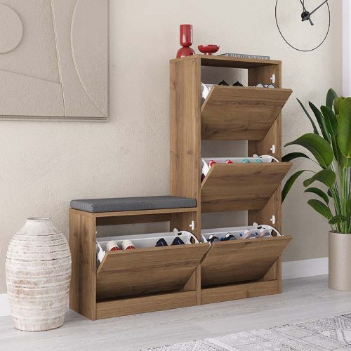 GP037-01883-1 Παπουτσοθήκη Dude Megapap χρώμα ανοιχτό καρυδί 104,8x26x118,5εκ.