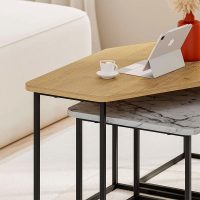 Τραπεζάκι σαλονιού σετ 3 τμχ. Nesty Megapap χρώμα saphhire oak - γκρι ρετρό - λευκό εφέ μαρμάρου 110x60x48εκ.