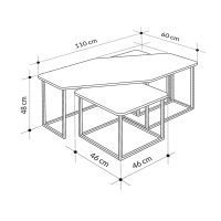 Τραπεζάκι σαλονιού σετ 3 τμχ. Nesty Megapap χρώμα saphhire oak - γκρι ρετρό - λευκό εφέ μαρμάρου 110x60x48εκ.