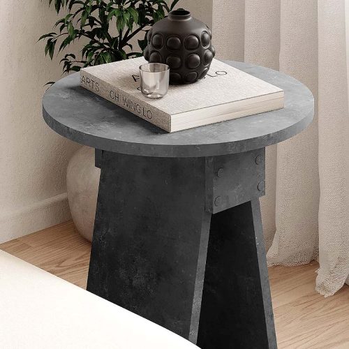 GP037-02151-1 Βοηθητικό τραπεζάκι Chen Megapap χρώμα γκρι ρετρό Φ42x50εκ.