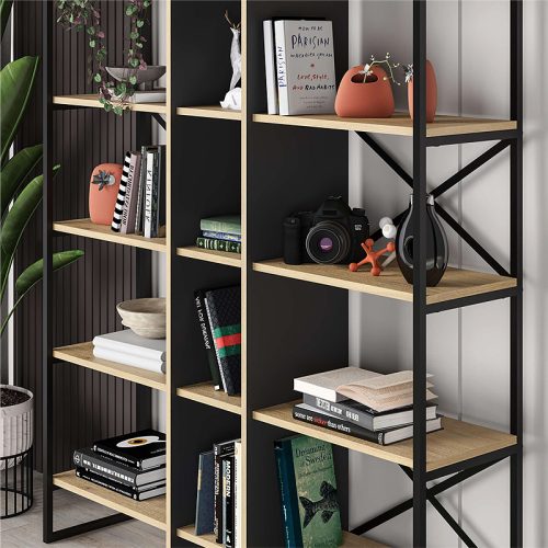 GP037-02301-1 Βιβλιοθήκη Detroit Megapap χρώμα sapphire oak - silky black 143,5x35,2x175εκ.