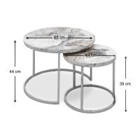 Τραπεζάκια σαλονιού Gary Megapap Mdf - μεταλλικό χρώμα μπεζ εφέ μαρμάρου - χρωμίου 65x65x44εκ.