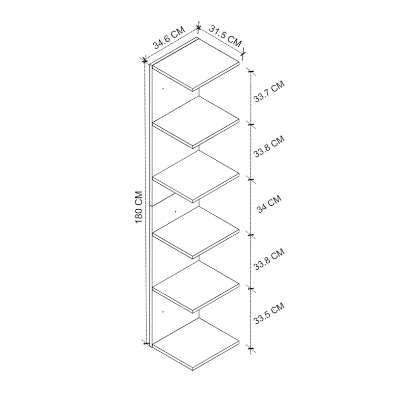 GP041-00104-4 Βιβλιοθήκη - Ραφιέρα τοίχου Ogden Megapap χρώμα ανθρακί 34,5x30x180εκ.