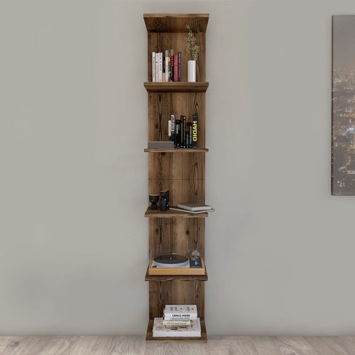 GP041-00105-1 Βιβλιοθήκη - Ραφιέρα τοίχου Ogden Megapap χρώμα καπνιστή καρυδιά 34,5x30x180εκ.