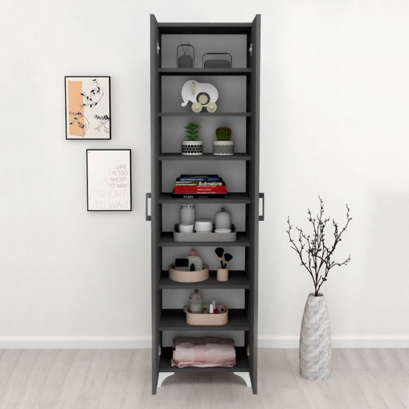 GP041-00153-4 Ντουλάπα - Παπουτσοθήκη Lilly Megapap χρώμα ανθρακί 49x32x178εκ.