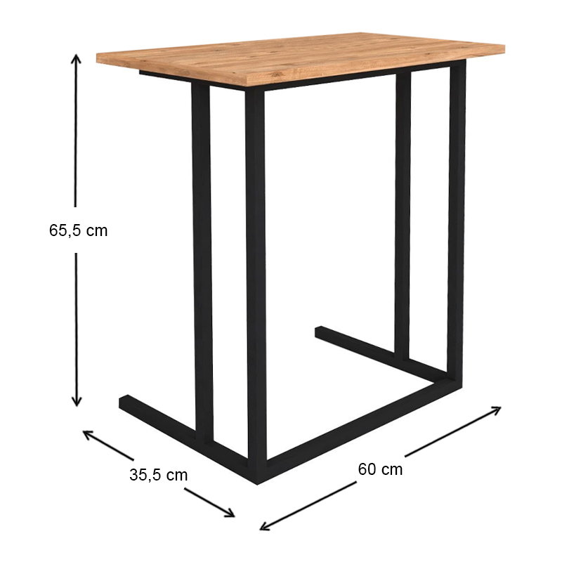 Τραπεζάκι βοηθητικό Jango Megapap μεταλλικό - μελαμίνης χρώμα μαύρο - pine oak 60x35,5x65,5εκ.
