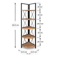 Βιβλιοθήκη γωνιακή Kelsie Megapap χρώμα μαύρο - pine oak 33x33x162εκ.