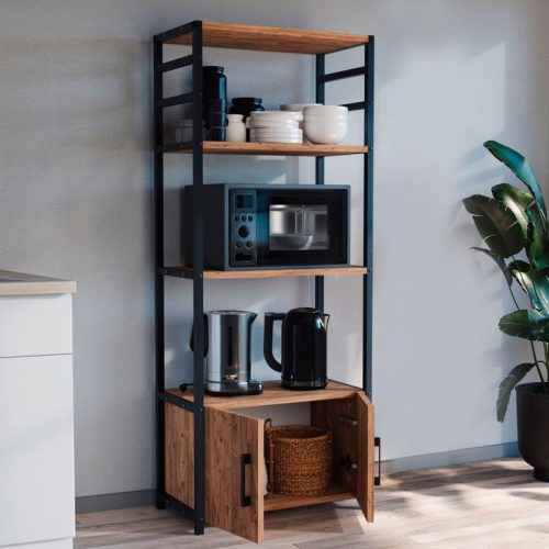 GP041-00731-1 Έπιπλο κουζίνας Agero Megapap μεταλλικό - μελαμίνης χρώμα μαύρο - pine oak 56,1x30x138,3εκ.