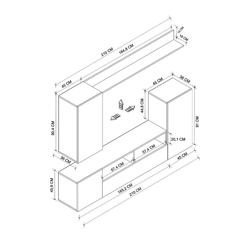 GP041-00811-4 Σύνθεση τηλεόρασης Rodos Megapap χρώμα λευκό 210,2x36x90,4εκ.