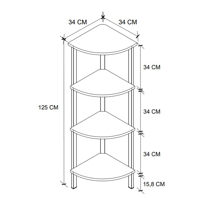 Βιβλιοθήκη γωνιακή Lela Megapap χρώμα μαύρο - καπνιστή καρυδιά 34x34x125εκ.