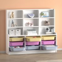 GP041-01121-1 Βιβλιοθήκη Obia Megapap με 9 συρτάρια χρώμα λευκό 132,6x30x115εκ.