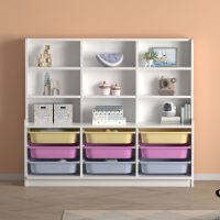 GP041-01121-2 Βιβλιοθήκη Obia Megapap με 9 συρτάρια χρώμα λευκό 132,6x30x115εκ.