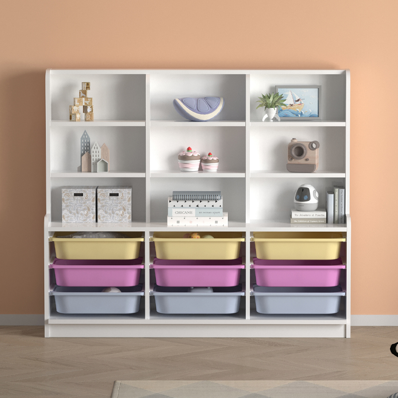 GP041-01121-2 Βιβλιοθήκη Obia Megapap με 9 συρτάρια χρώμα λευκό 132,6x30x115εκ.