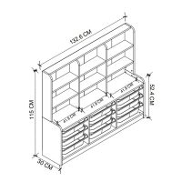GP041-01121-4 Βιβλιοθήκη Obia Megapap με 9 συρτάρια χρώμα λευκό 132,6x30x115εκ.