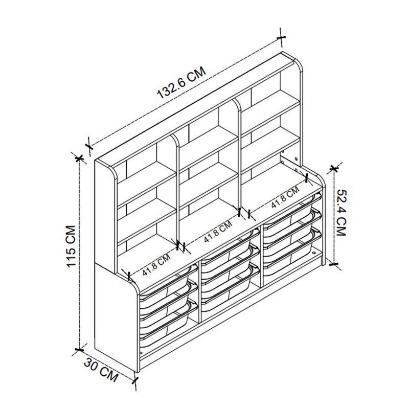 GP041-01121-4 Βιβλιοθήκη Obia Megapap με 9 συρτάρια χρώμα λευκό 132,6x30x115εκ.