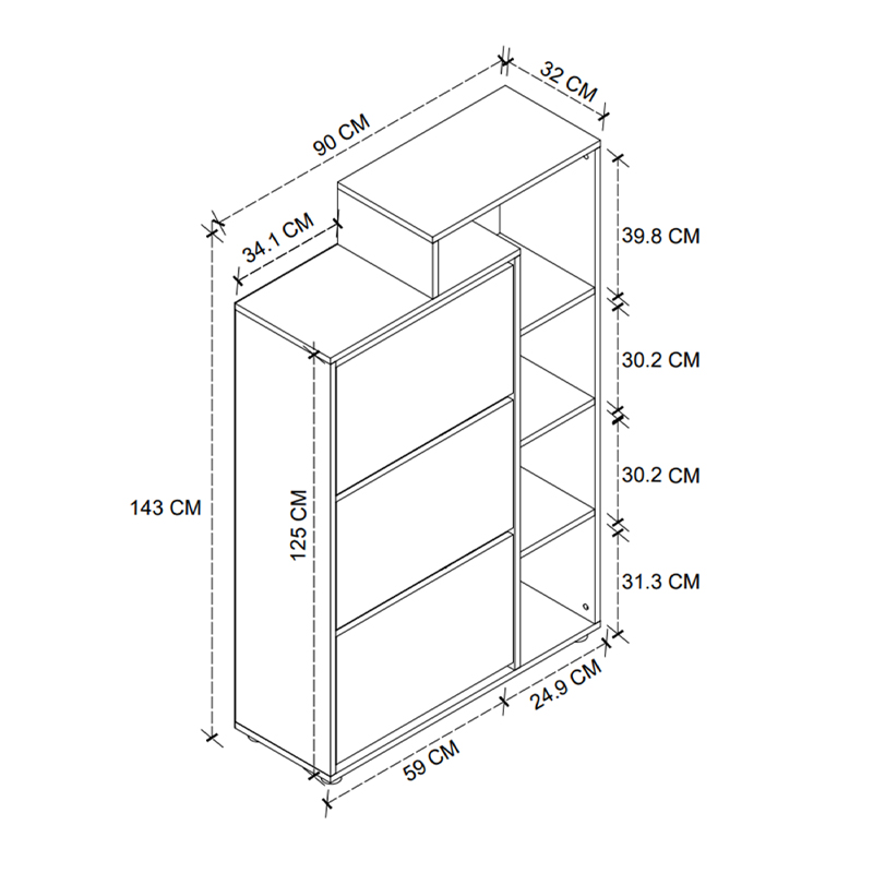Παπουτσοθήκη Lego Megapap χρώμα pine oak 90x32x143εκ.