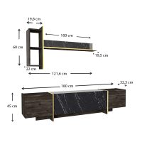 GP042-00011-5 Σύνθεση τηλεόρασης Veyron Megapap χρώμα μαύρο rebab - μαύρο εφέ μαρμάρου 180x33x45εκ.