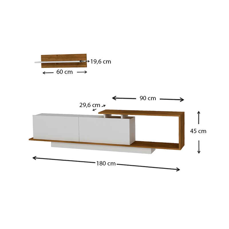 Έπιπλο τηλεόρασης Novara Megapap χρώμα λευκό - καρυδί 180x29,6x45εκ.