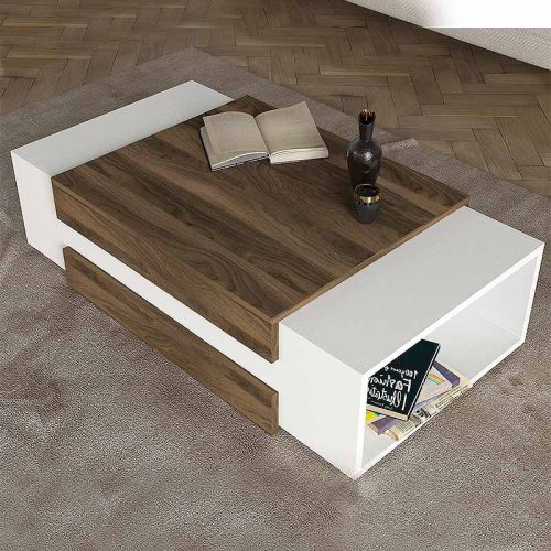 Τραπεζάκι σαλονιού Nora Megapap χρώμα λευκό - καρυδί 110x60,6x31εκ.