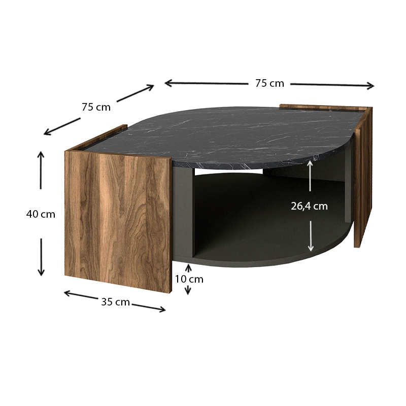 Τραπεζάκι σαλονιού Marbel Megapap χρώμα καρυδί - μαύρο εφέ μαρμάρου 75x75x40εκ.