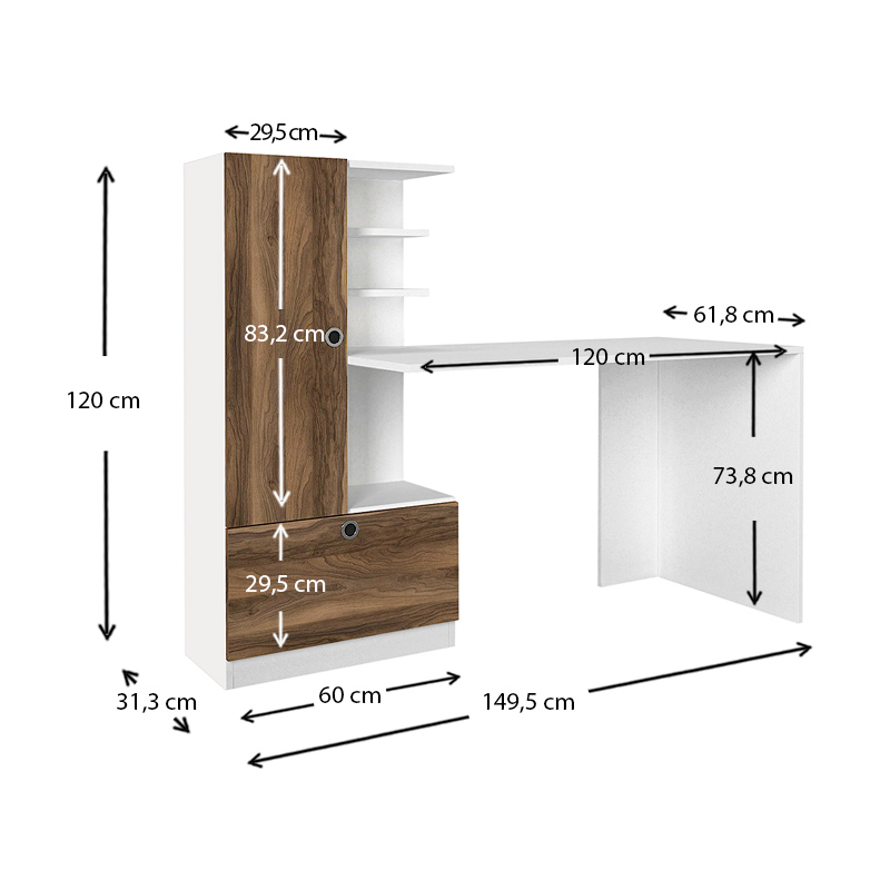 Γραφείο εργασίας Domingo Megapap χρώμα λευκό - καρυδί 149,5x60x120εκ.