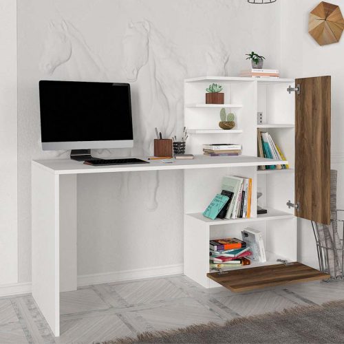 GP042-01112-1 Γραφείο εργασίας Merino Megapap χρώμα λευκό - καρυδί 149,5x61,8x120εκ.