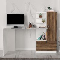 Γραφείο εργασίας Merino Megapap χρώμα λευκό - καρυδί 149,5x61,8x120εκ.