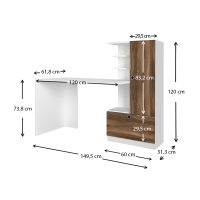 Γραφείο εργασίας Merino Megapap χρώμα λευκό - καρυδί 149,5x61,8x120εκ.