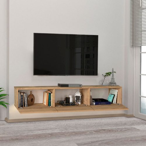 Έπιπλο τηλεόρασης επιτοίχιο Damla Megapap με LED χρώμα sapphire oak 180x29,5x29,5εκ.