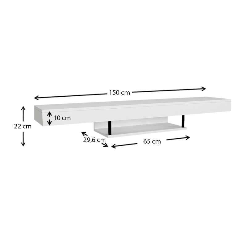Έπιπλο τηλεόρασης επιτοίχιο Albares Megapap με LED χρώμα λευκό 150x29,6x22εκ.